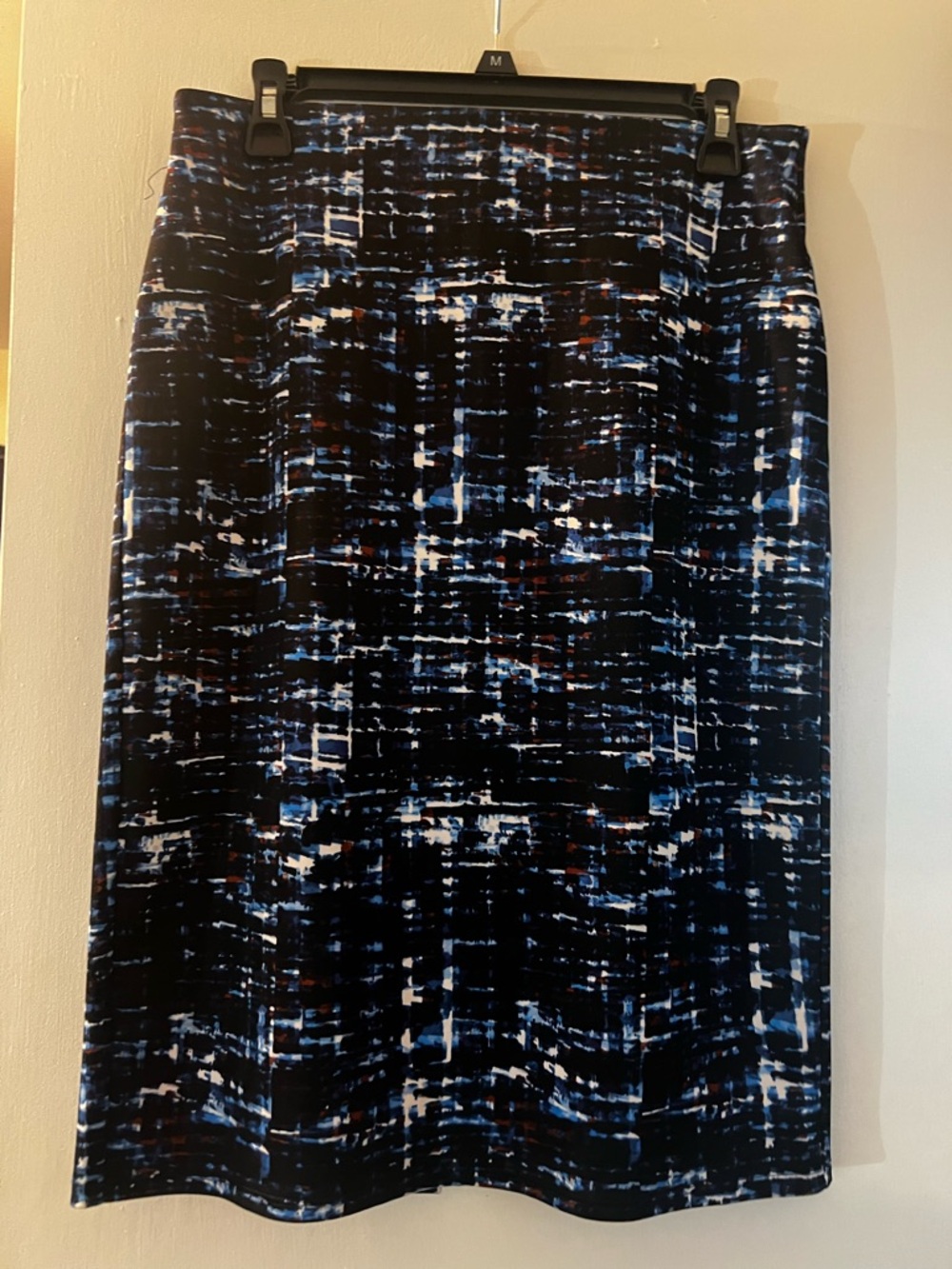 Structured Navy and Black Print Pencil Skirt